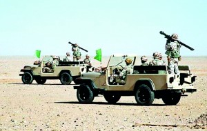 Crews of an Egyptian ranger battalion in Jeep YJ light  vehicles circa 1992. The soldiers standing are holding Russian-made SA-7 Grail surface-to-air missiles. Credit:  public domain