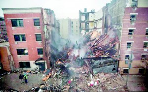 New York City emergency responders work at the site of a building explosion and collapse in the Harlem section of New York March 12. Two New York City apartment buildings collapsed on Wednesday in an explosion apparently caused by a gas leak, killing  eight people and injuring at least 36 (Reuters)