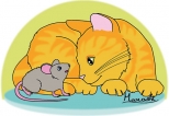 Ginger Cat and Baby Mouse