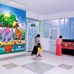 Large cartoon sketches of animals and trees brighten up the lobby area. Pix by M.A. Pushpa Kumara