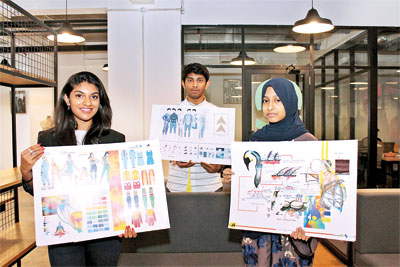 Winner-of-the-SDC-International-Design-competition--Reanna-Kahandawala-(L)-with-runners-up-Nipuna-Rajapakse-(c)-andHafiya-Moulana-(R)