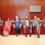 From left UOW Associate Head, Transnational Education Stephen Wallis, Dean of IIT Naomi Krishnarajah, UOW UK Deputy Vice Chancellor (Global)  Prof. Alex Hughes, Informatics Group Founder and Chairman Dr. Gamini Wickramasinghe, Vice-Chancellor and President of University of Westminster Dr. Peter Bonfield and IIT Director Prof. Jayantha Wijeyaratne