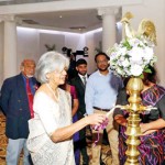 Lighting of the traditional oil lamp by Prof Savithri Kumar