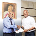 S. R. Gnanam, Managing Director of Tokyo Cement Company (Lanka) PLC. with  Kushil Gunasekera, Founder/Chief Trustee of the Foundation of Goodness, extending partnership for the cricket coaching camps