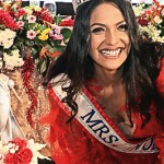 Radiant in red: The reigning Mrs World Caroline Jurie (above and top) Pix by M.A. Pushpa Kumara