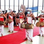Traditional Sri Lankan drummers leading the procession