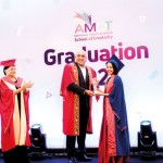 AMDTian Shamistha Dias, receiving the award “student of the year” from the Chief guest, accompanied by the Founding Directors and Senior lecturers of AMDT School of Creativity.