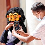 Colombo  Close up: A Performer wearing a traditional mask gets ready to promote tourism Pic by Indika Handuwala