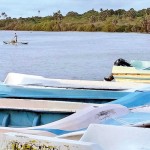 Serakkuliya Row, row, row your boat: Fishermen resort to manual options  after failing to obtain fuel. Pix by Hiran Priyankara