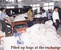 Piled up bags at the exchange