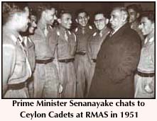 Prime Minister Senanayake chats to Ceylon Cadets at RMAS in 1951