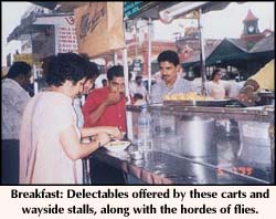 Breakfast: Delectables offered by these carts and wayside stalls, along with the hordes of flies