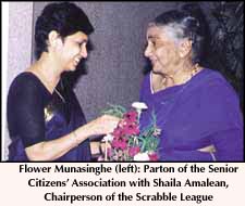 Flower Munasinghe (left): Patron of theSenior Citizens' Association with Shalia Amalean, Chairperson of the Scrabble League