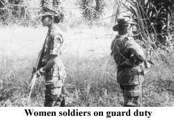 Women soldiers on guard duty