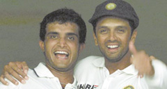 Indian captain Saurav Ganguly and Rahul Dravid