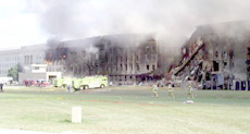 Smoke and flames rose over the Pentagon at about 10