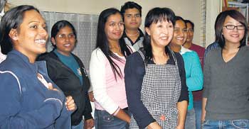 Sri Lankan students with Kate, a foster parent whom they lovingly call ‘okosan’ (mother).