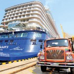 Colombo Port Sign of the times: A waste disposal lorry services the visiting passenger liner. Pic by Indika Handuwala