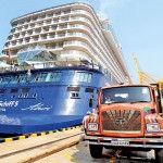 Colombo Port Sign of the times: A waste disposal lorry services the visiting passenger liner. Pic by Indika Handuwala