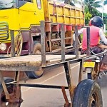 Palavi Improvised transport: A cart contraption hitched to a bike for moving goods.  Pix by Hiran Priyankara