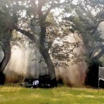 Anamaduwa Morning has broken: School children walk by a playing field.