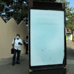 An illegible map to convey area information near the public bus halt Rajagiriya.