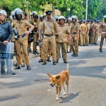 Kompannavidiya Protest and protect: Police Riot and Traffic units on standby.