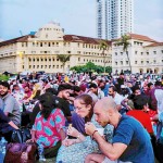 Foreigners take part in the break fast at Galle Face