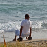 Kachchathivu Sea visit: A disabled person enjoys a dip in the sea.