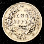 A one rupee coin from the British era used in India and Sri Lanka