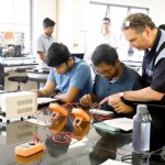 Students conducting Engineering Physics practicals in the RIC labs with  Dr. John Long from Deakin