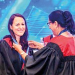 Prof. Priyadarshani Galappatthy awarding the orator’s medal to Prof Caroline Samer who is  President-elect of IUPHAR