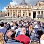 Tens of thousands of mourners arriving at St. Peter's Square to pay their last respects to Pope Francis. Top right: Foreign Minister Vijitha Herath attending the funeral of the pontiff.