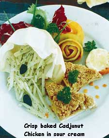 Crisp Baked Cadjunut Chicken in Sour Cream