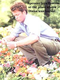 Spencer lays flowers at the place where Diana was duried.
