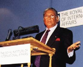 Minister Kadirgamar:openly criticised the British for their stance on LTTE activities in Britain.