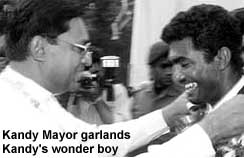Kandy Mayor garlands Kandy's wonder boy