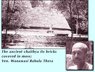 The ancient chaithya its bricks covered in moss; Ven. Wanavasi Rahula Thera