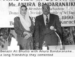 Benazir Ali bhutto with Anura Bandaranaike.... a long friendshiip they cemented
