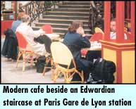 Modern cafe beside an Edwardian staircase at Paris Gare de Lyon station