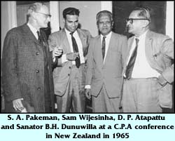 S. A. Pakeman, Sam Wijesinha, D. P.  Atapattu and Senator B. H. Dunuwilla at a C.P.A. conference in New Zealand in 1965